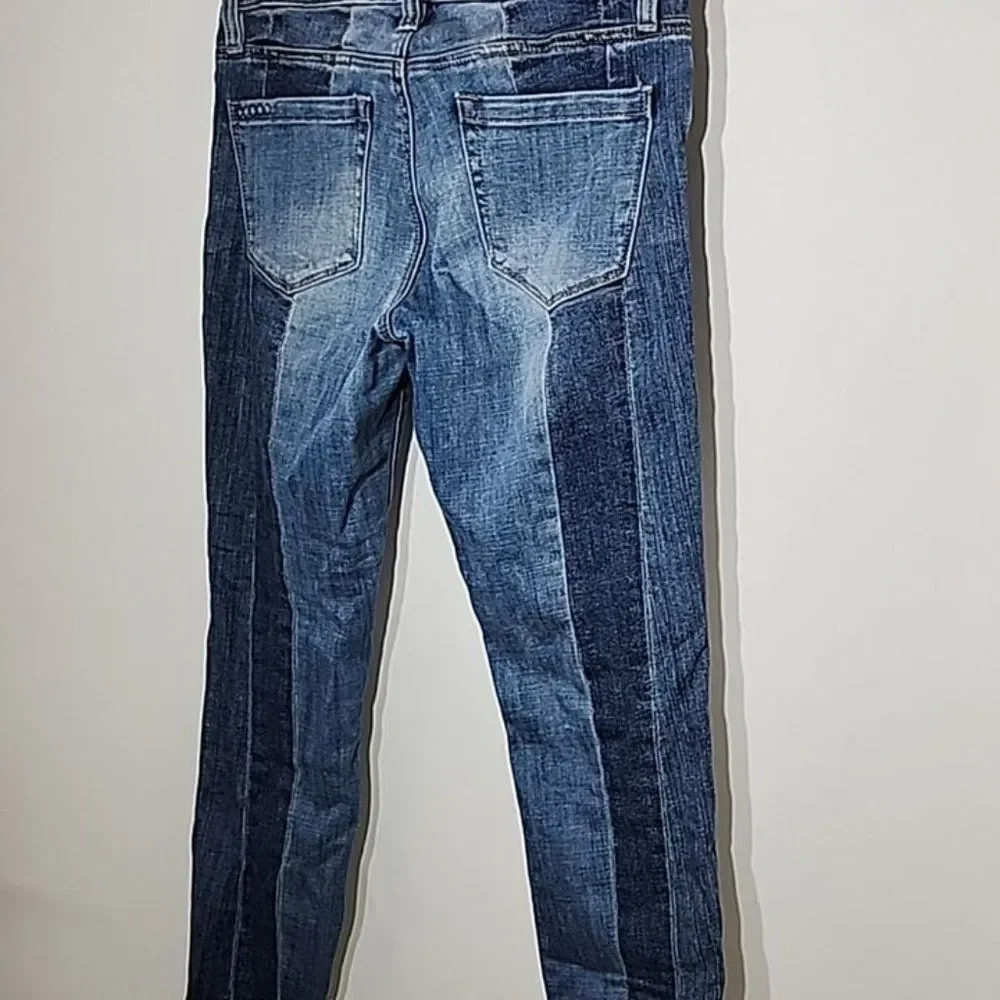 [BLANKNYC] Womens Stretch Skinny Jeans Two Toned Blue Denim Mid Rise 27 Raw Hem